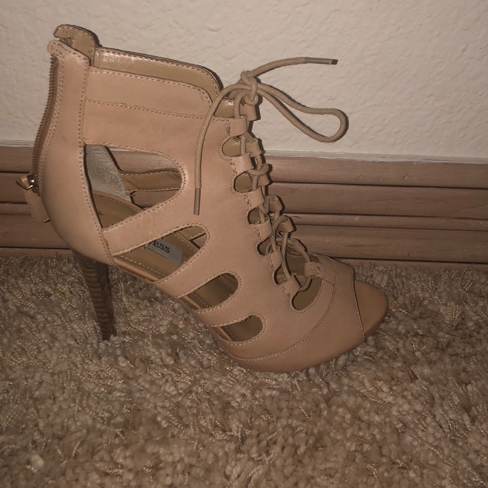 Guess tan lace up high heels